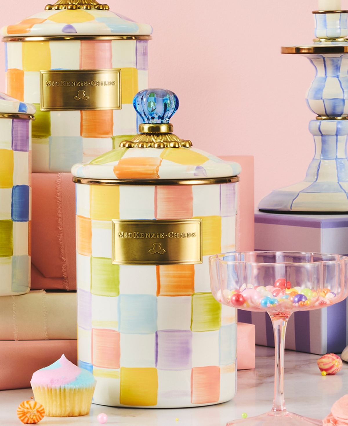 MacKenzie-Childs Confetti Check 64 oz. Large Canister