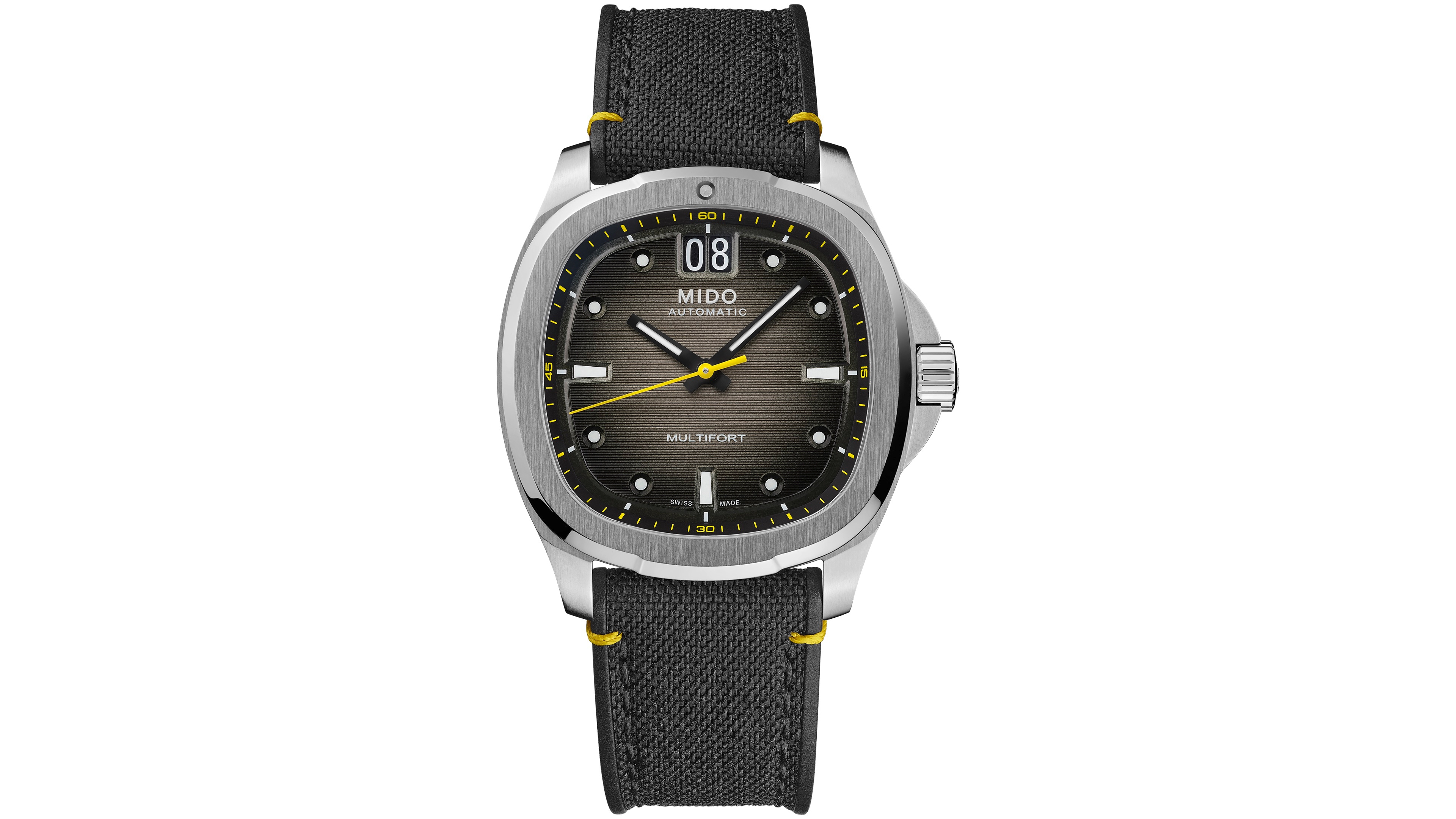Mido Men's Multifort Swiss Automatic Big Date Black Fabric Strap Watch, Water-Resistant to 100 Meters, 40mm