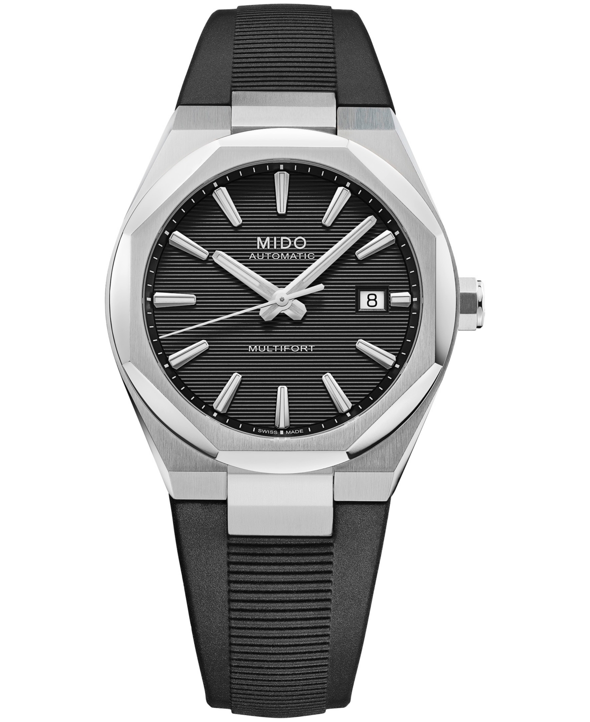 Mido Men's Automatic Multifort 8 One Crown Black Rubber Watch, Water-Resistant to 100 Meters, 40mm