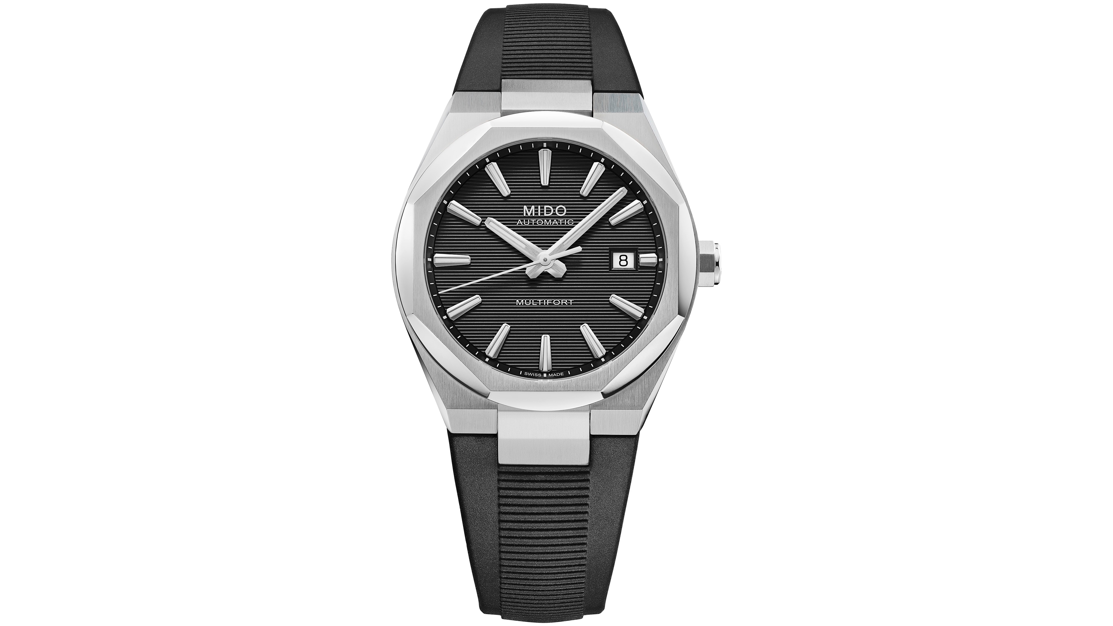 Mido Men's Automatic Multifort 8 One Crown Black Rubber Watch, Water-Resistant to 100 Meters, 40mm