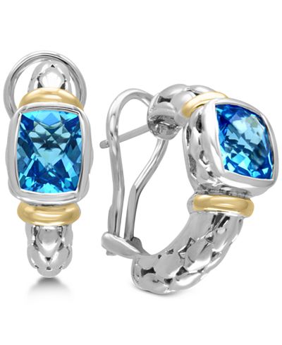 EFFY® Ocean Bleu Blue Topaz Hoop Earrings (5 ct. t.w.) in Sterling Silver and 18k Gold
