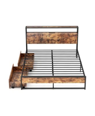 Full Queen Bed Frame with 2 Tier Storage Headboard and Charging Station Queen Size