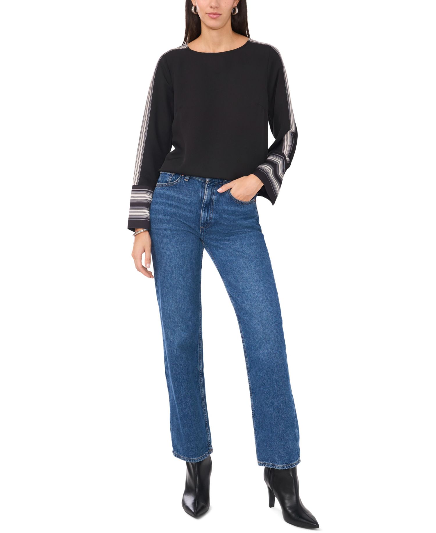 Women's Striped-Trim Extended-Cuff Top