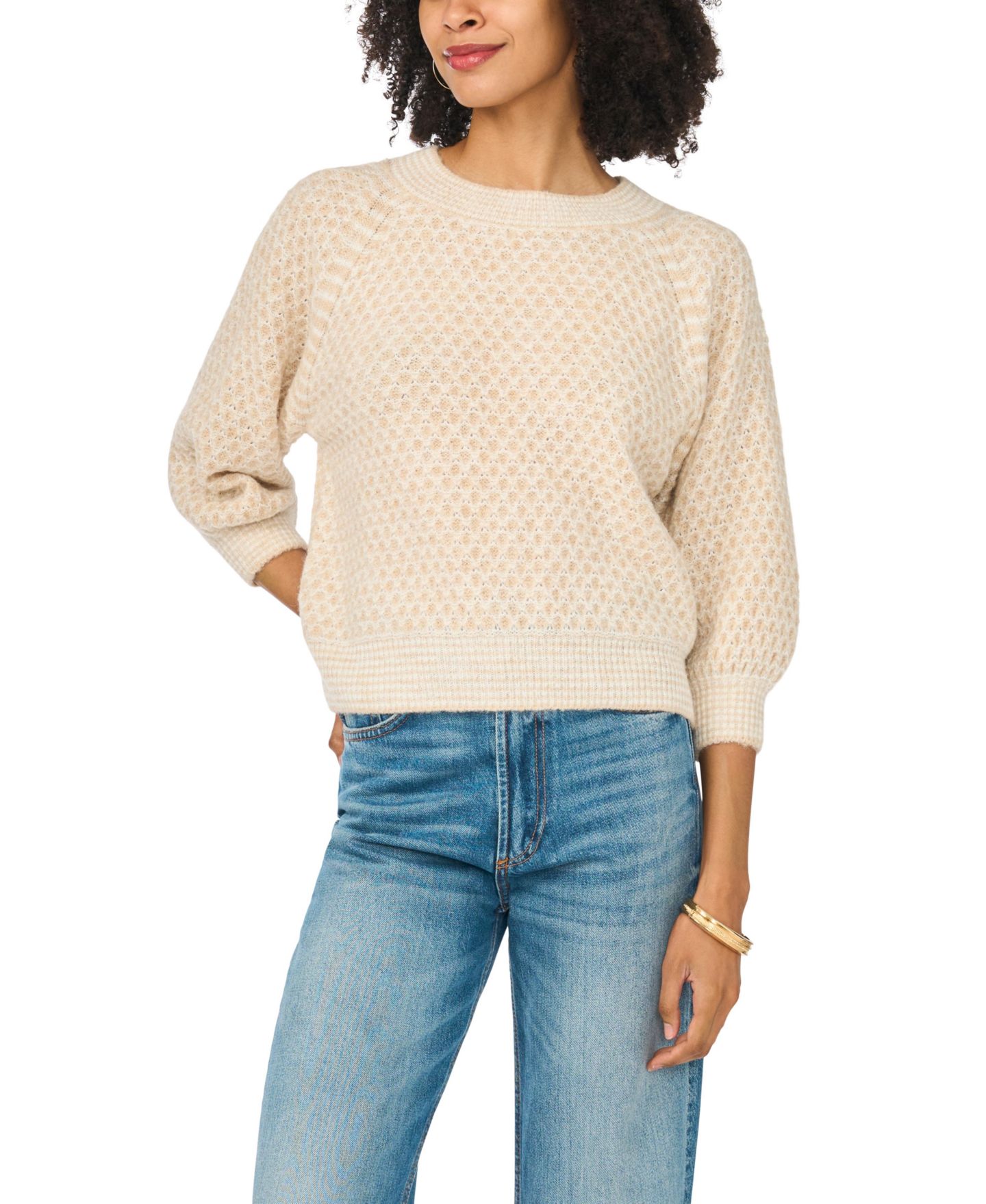 Женский свитер Vince Camuto Tuck Stitch Raglan Crewneck, цвет: Malted — фото 1