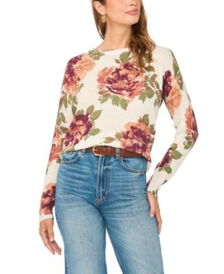 Women's Floral Lightweight Fitted Crewneck Sweater