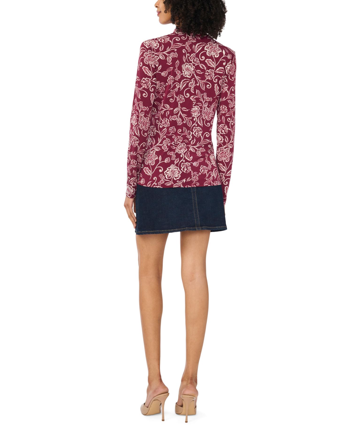 Women's Floral-Print Long-Sleeve Wrap Top