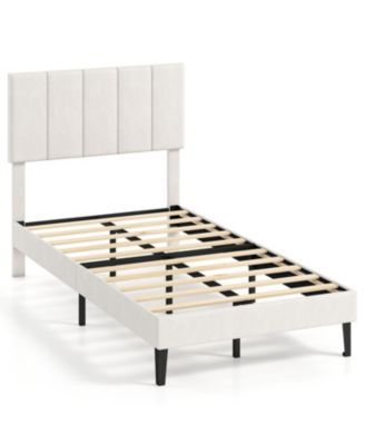 Linen Upholstered Platform Bed with Height Adjustable Vertical Channel Headboard Twin Size
