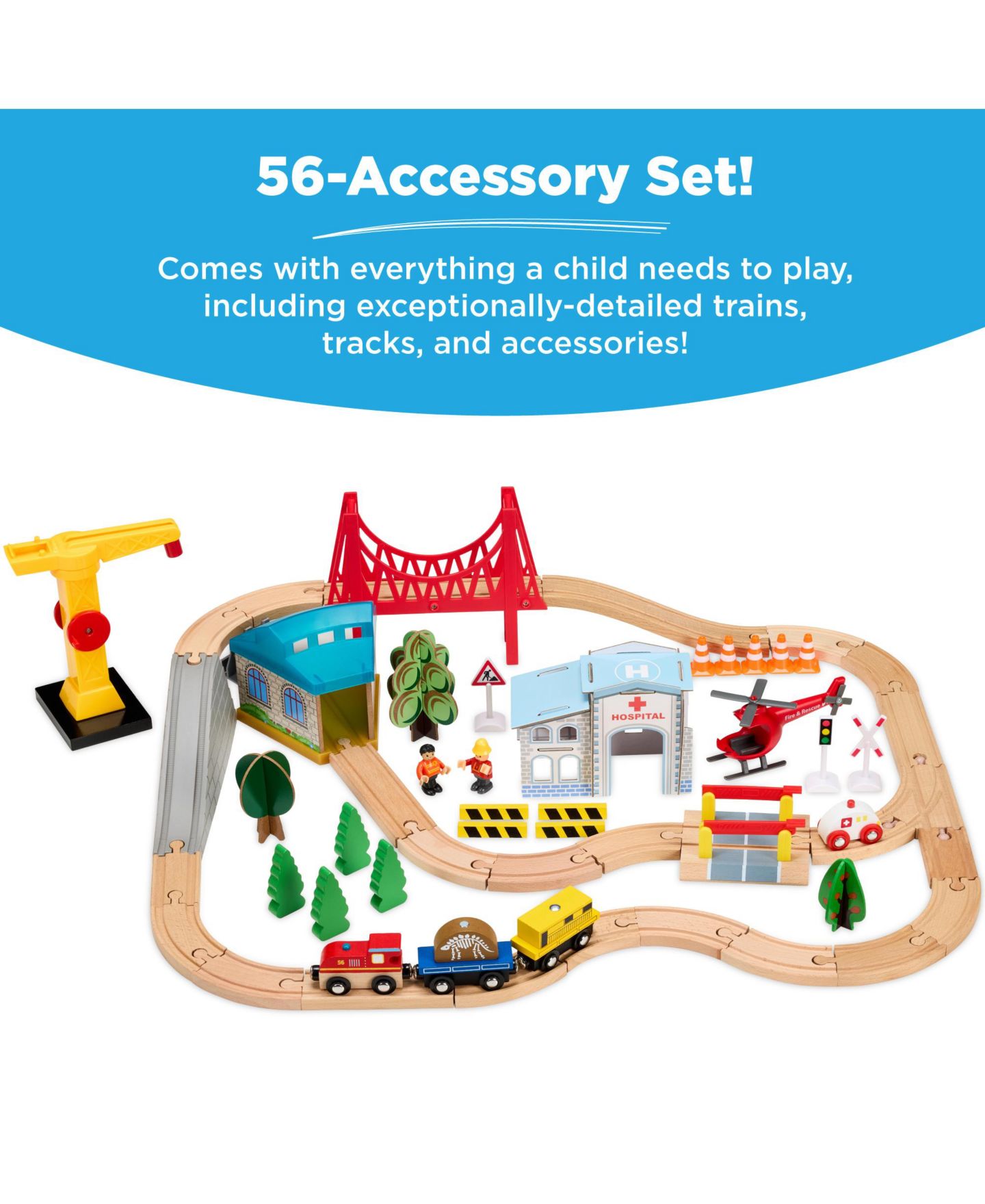 Детские конструкторы Best Choice Products Train Set Wooden Activity Table with Reversible Top and Storage Drawer, 56-Piece Set, Ages 3+, цвет: Натуральный — фото 4