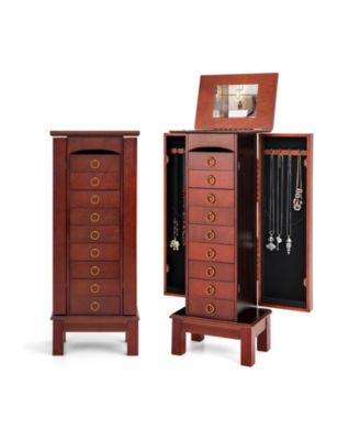 Jewelry Armoire Storage Cabinet with Flip-Top Mirror and 9 Drawers