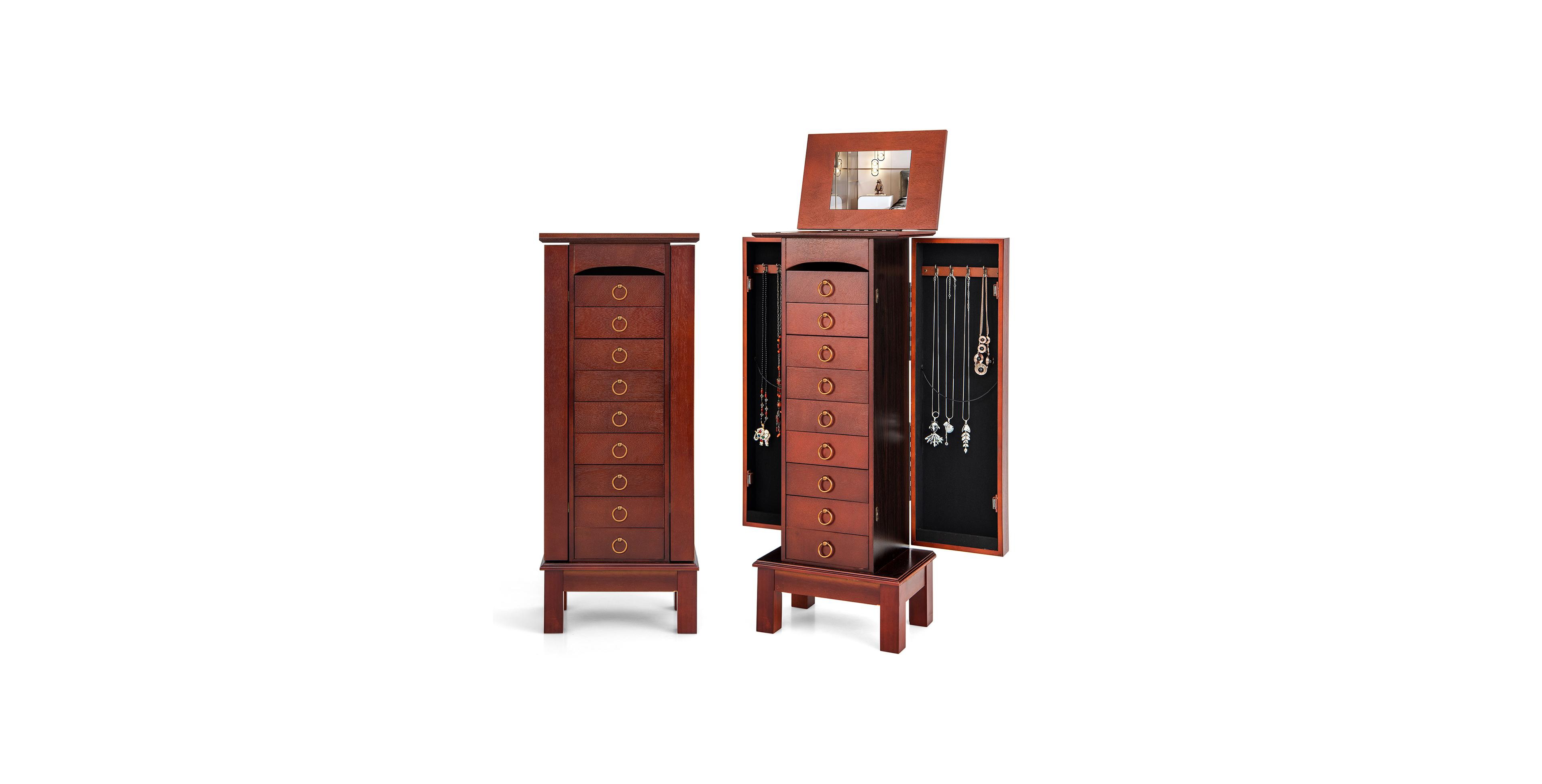 Mecale Jewelry Armoire Storage Cabinet with Flip-Top Mirror and 9 Drawers