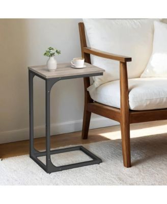 Set of 1 C-Shaped Sofa Tables, End Tables with Metal Frame, Side Tables for Living Room, Bedroom, Beige and Black