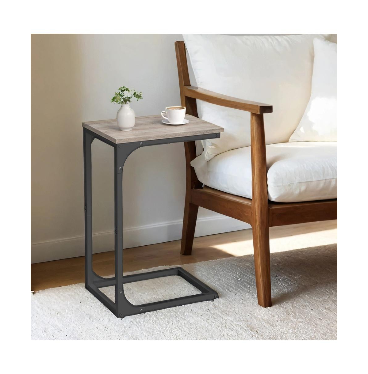 SongmicsHome Set of 1 C-Shaped Sofa Tables, End Tables with Metal Frame, Side Tables for Living Room, Bedroom, Beige and Black