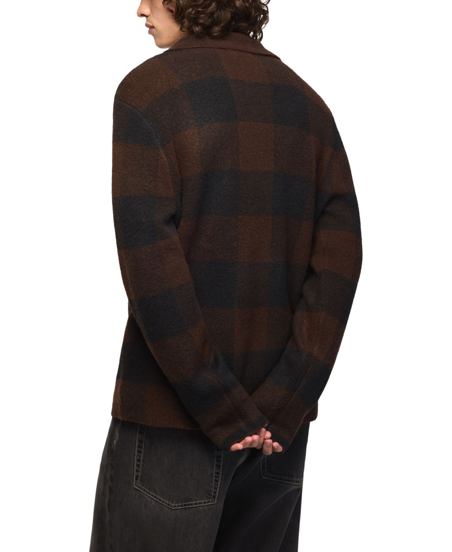 Мужской кардиган Lucky Brand Plaid Birdseye Jacquard Knit Button-Down, цвет: Кофейный — фото 5