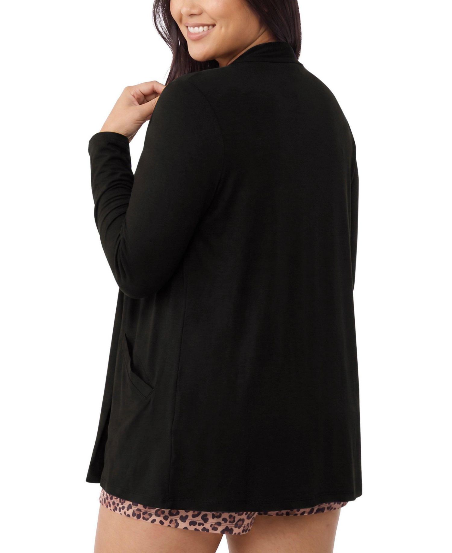 Plus Size Shawl-Collar Rayon-Blend Cardigan