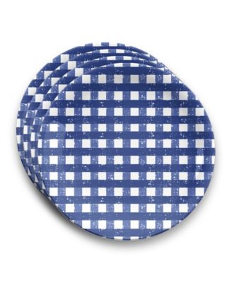 Homemade Navy Melamine Gingham Dinner Plates, Set of 4