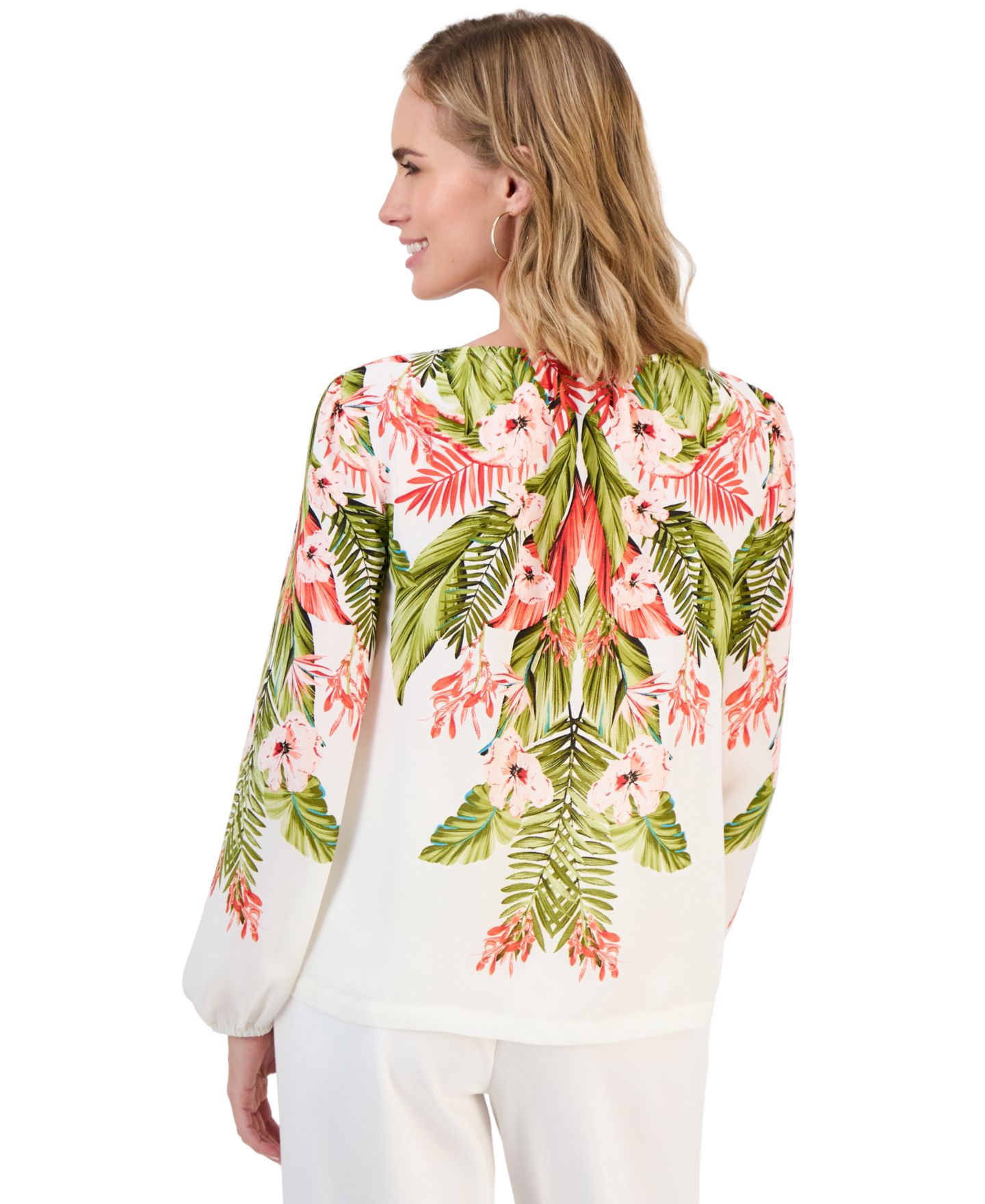 Женский топ JM Collection Petite Tropical Shirred Tie-Front, цвет: Sugar Swizzle — фото 3