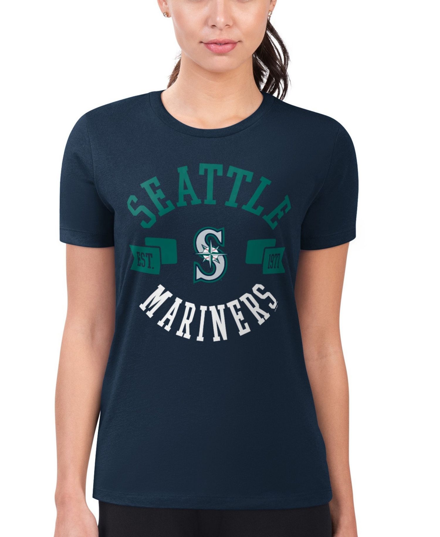 Women's Navy Seattle Mariners Super-Slim Fit Lightweight City Graphic T-Shirt