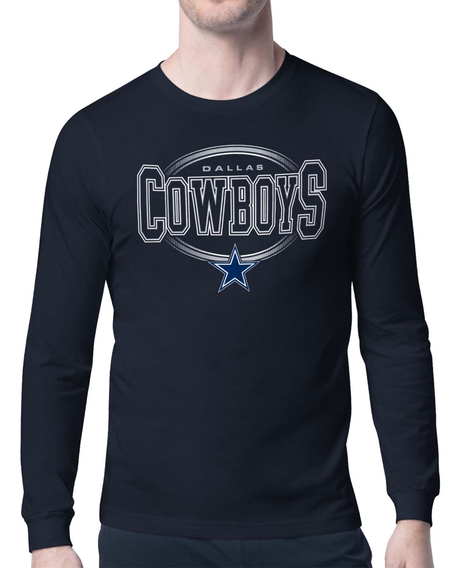 Men's Navy Dallas Cowboys Team Track Graphic Long Sleeve T-Shirt