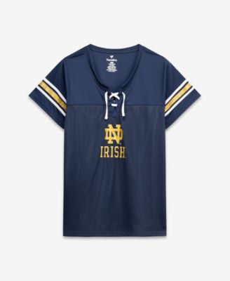 Women's Navy Notre Dame Fighting Irish Plus Size Mesh Overlay Lace-Up Jersey T-Shirt