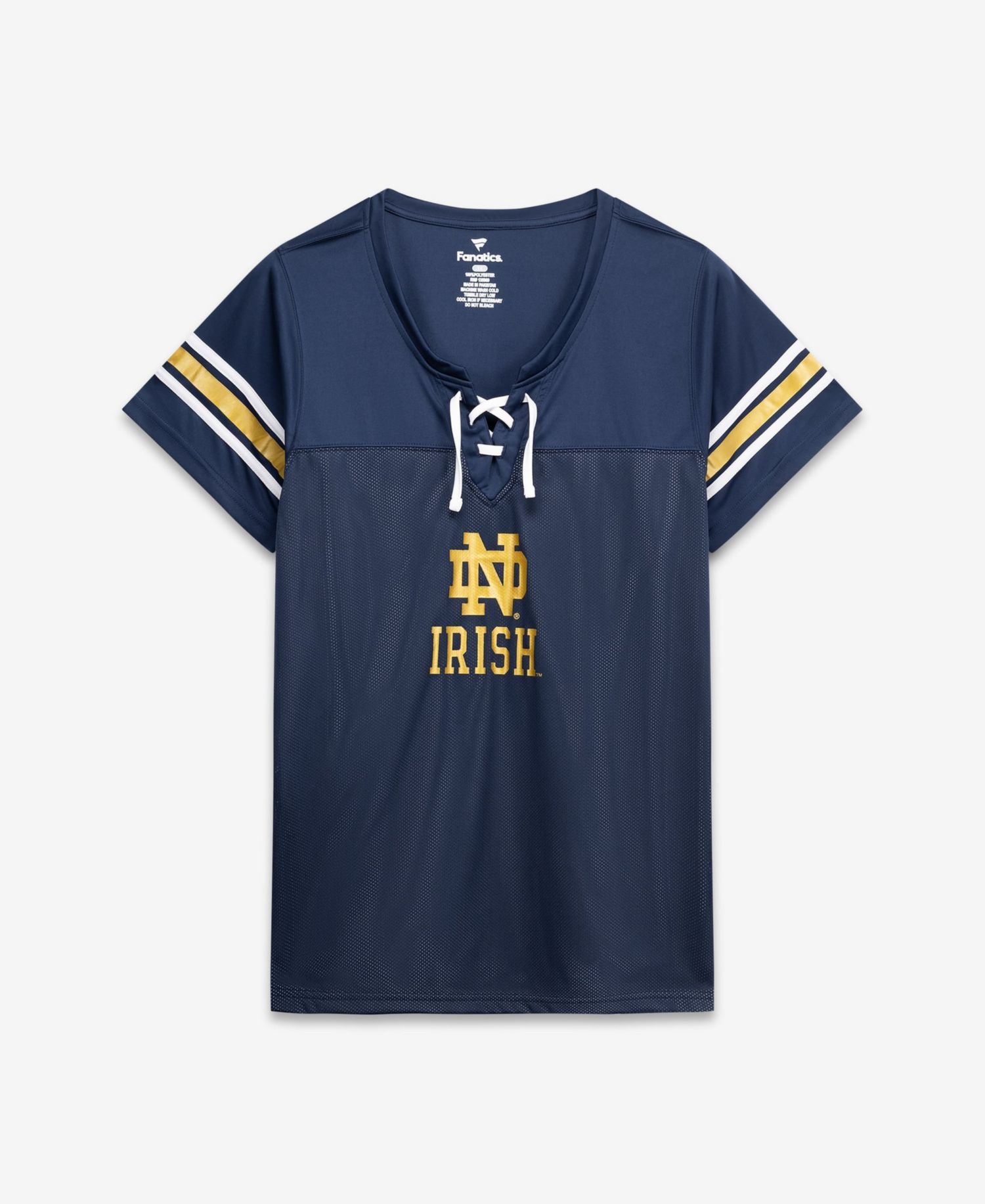 Women's Navy Notre Dame Fighting Irish Plus Size Mesh Overlay Lace-Up Jersey T-Shirt