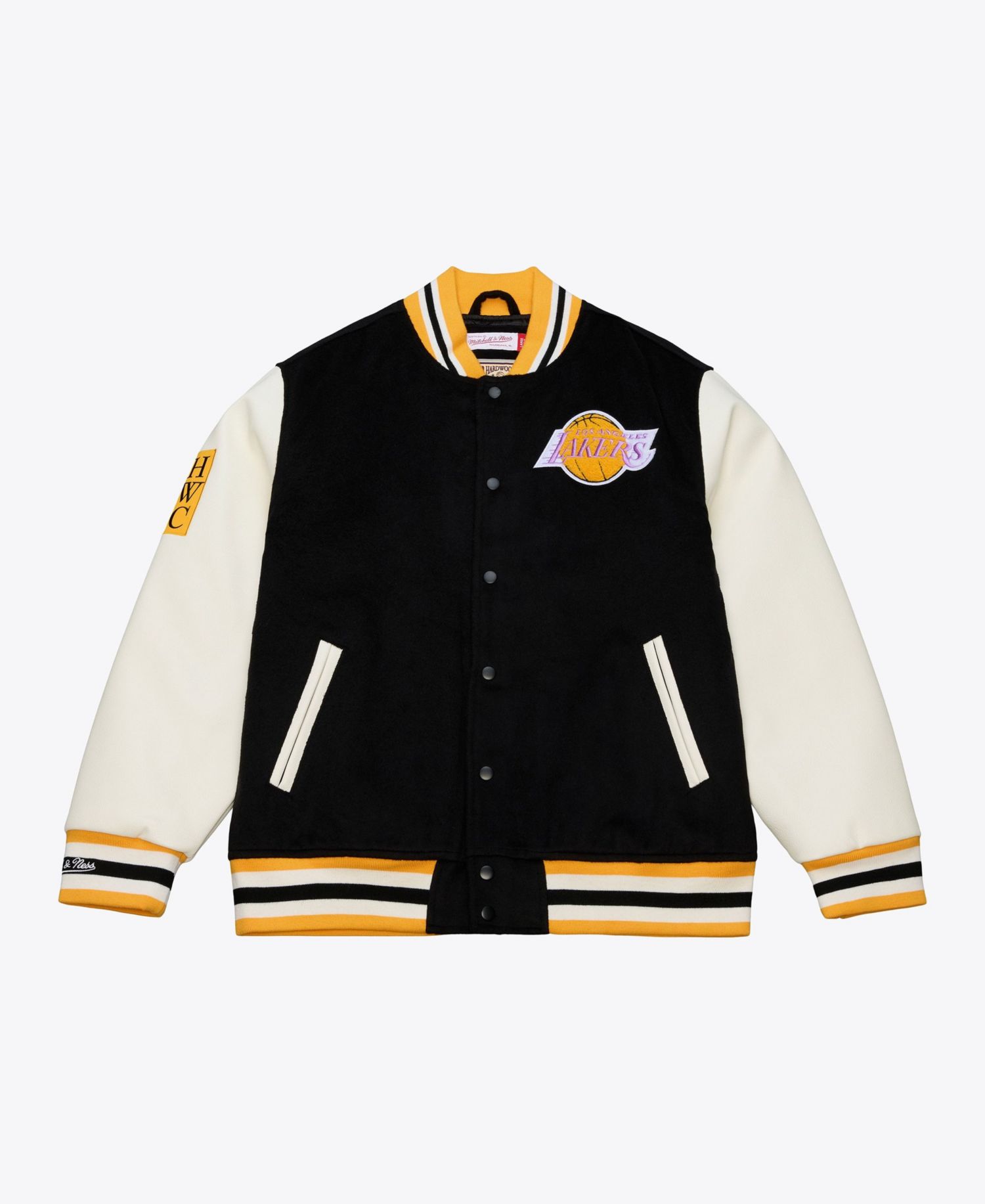 Men's Black/White Los Angeles Lakers Hardwood Classics Off Day Full-Snap Varsity Jacket