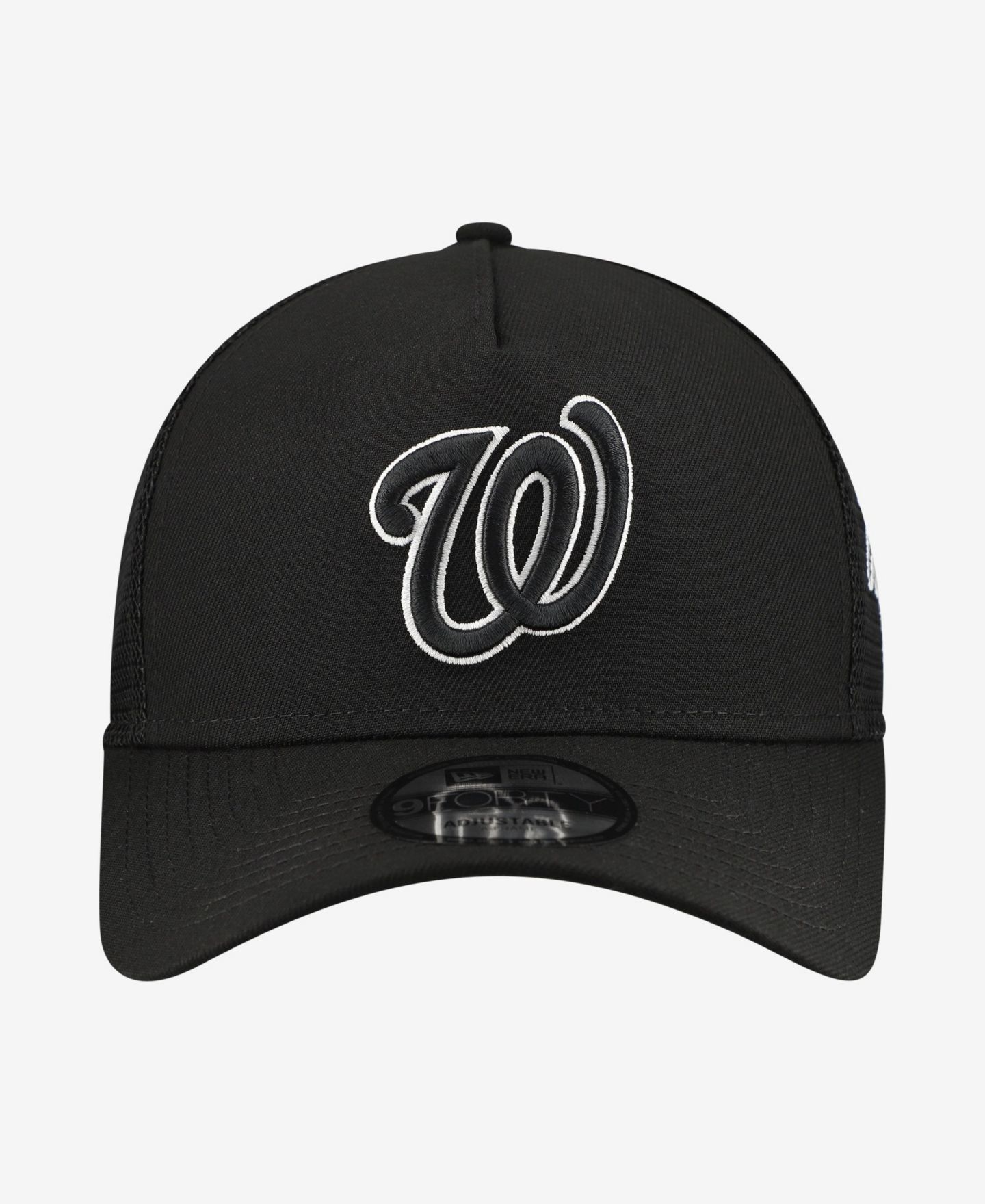Мужская кепка New Era Black Washington Nationals Side Script 9FORTY A-Frame Trucker Adjustable Hat — фото 2