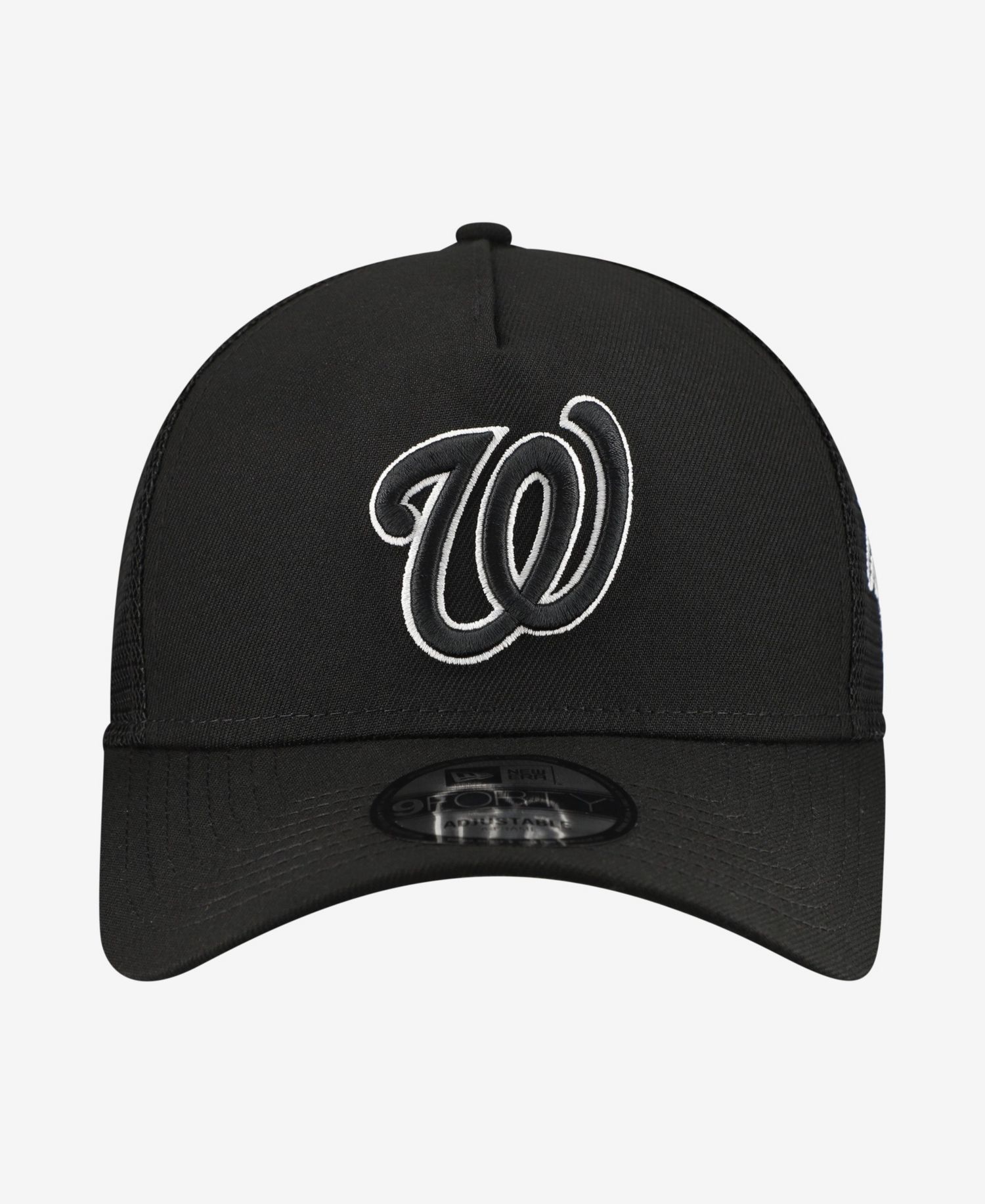 Men's Black Washington Nationals Side Script 9FORTY A-Frame Trucker Adjustable Hat