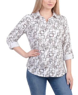 Women's 3/4 Roll-Tab Sleeve Collared Button-Up Blouse