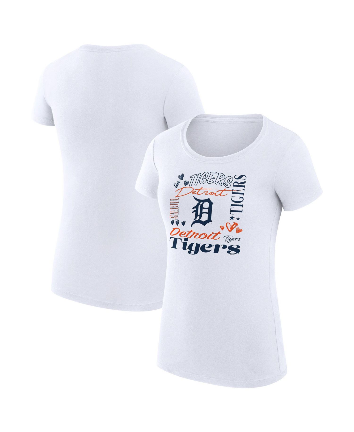 Women's White Detroit Tigers Super-Slim Fit Lightweight Collage Team Graphic Crew Neck T-Shirt