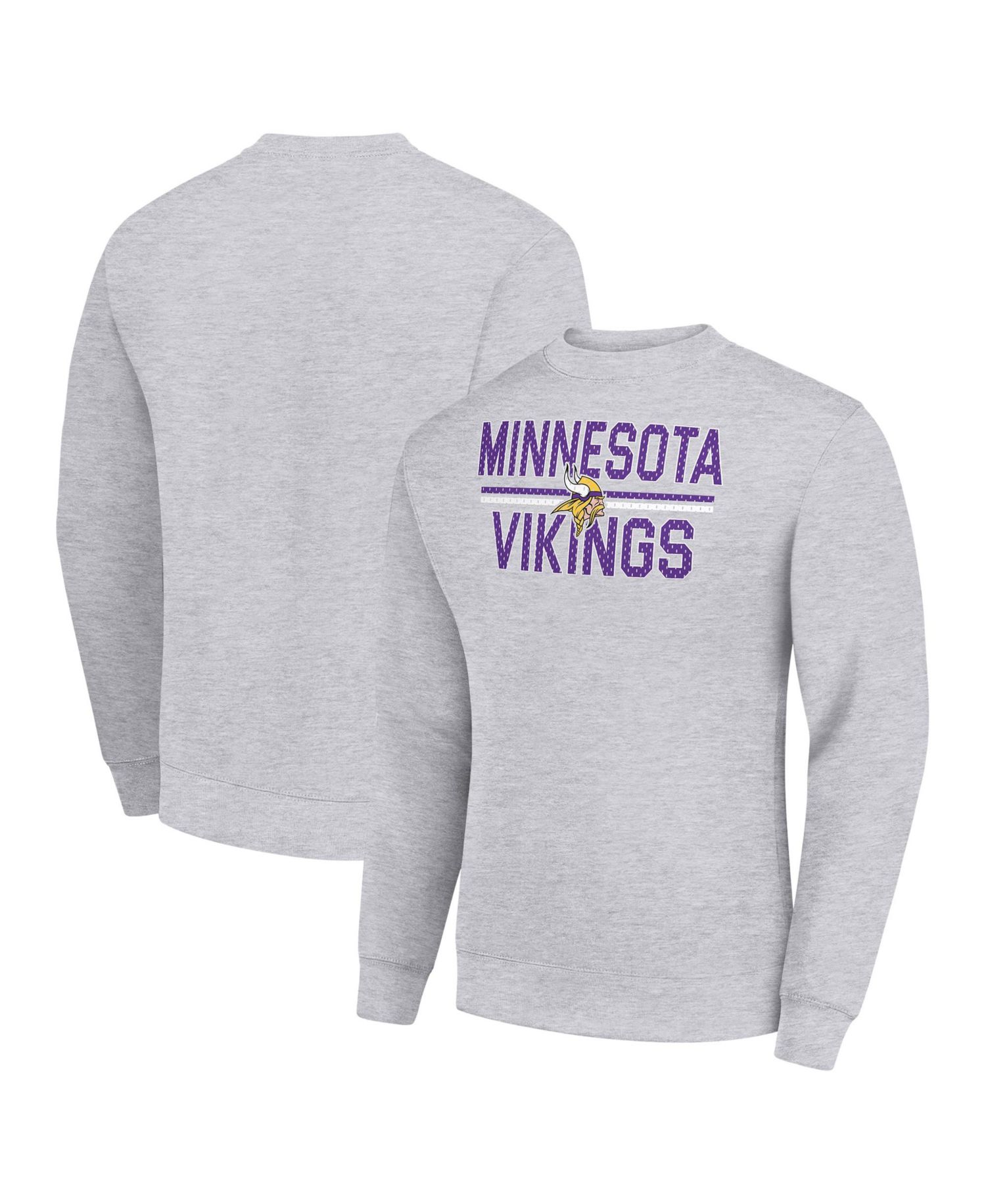 Men's Heather Gray Minnesota Vikings Team Mesh Print Graphic Pullover Sweatshirt