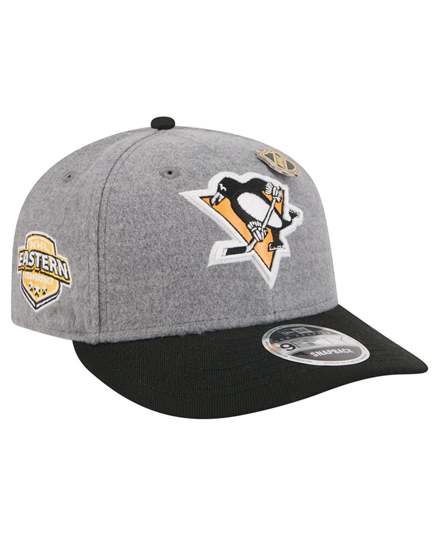 Men's Gray/Black Pittsburgh Penguins Wool Pin Low Profile 9FIFTY Snapback Hat
