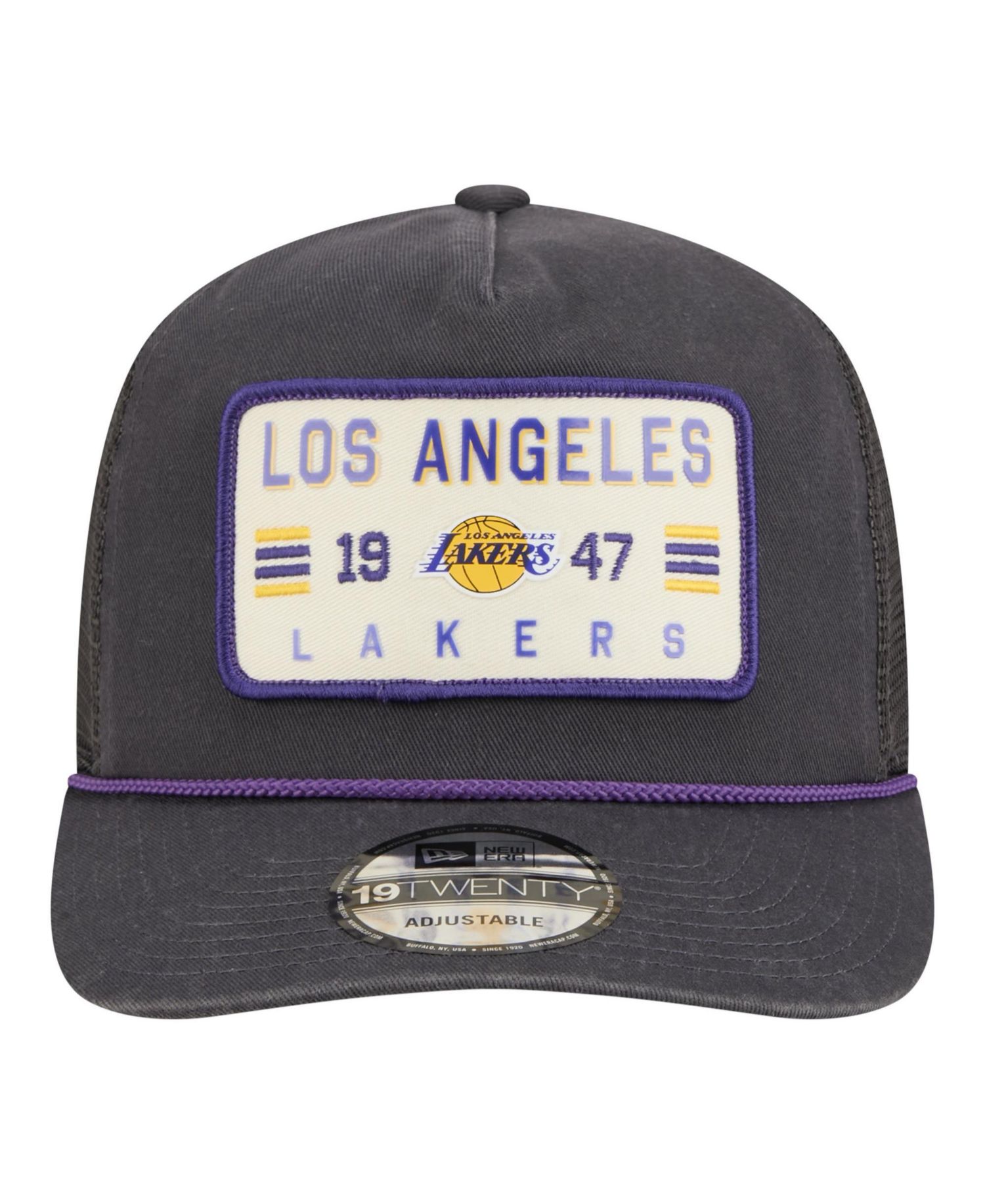 Men's Charcoal Los Angeles Lakers Washed Patch 19TWENTY Adjustable Trucker Hat