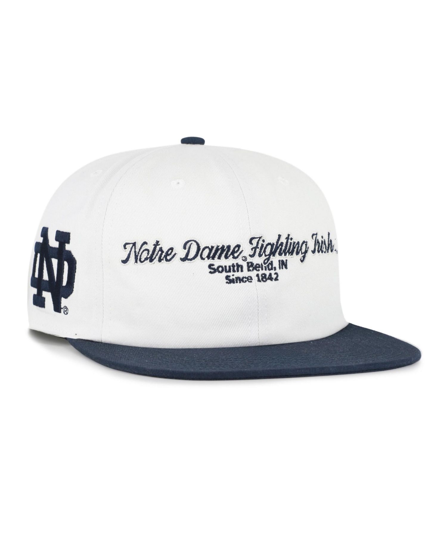 Men's '47 White/Navy Notre Dame Fighting Irish Script Stack Relaxed Captain Adjustable Hat