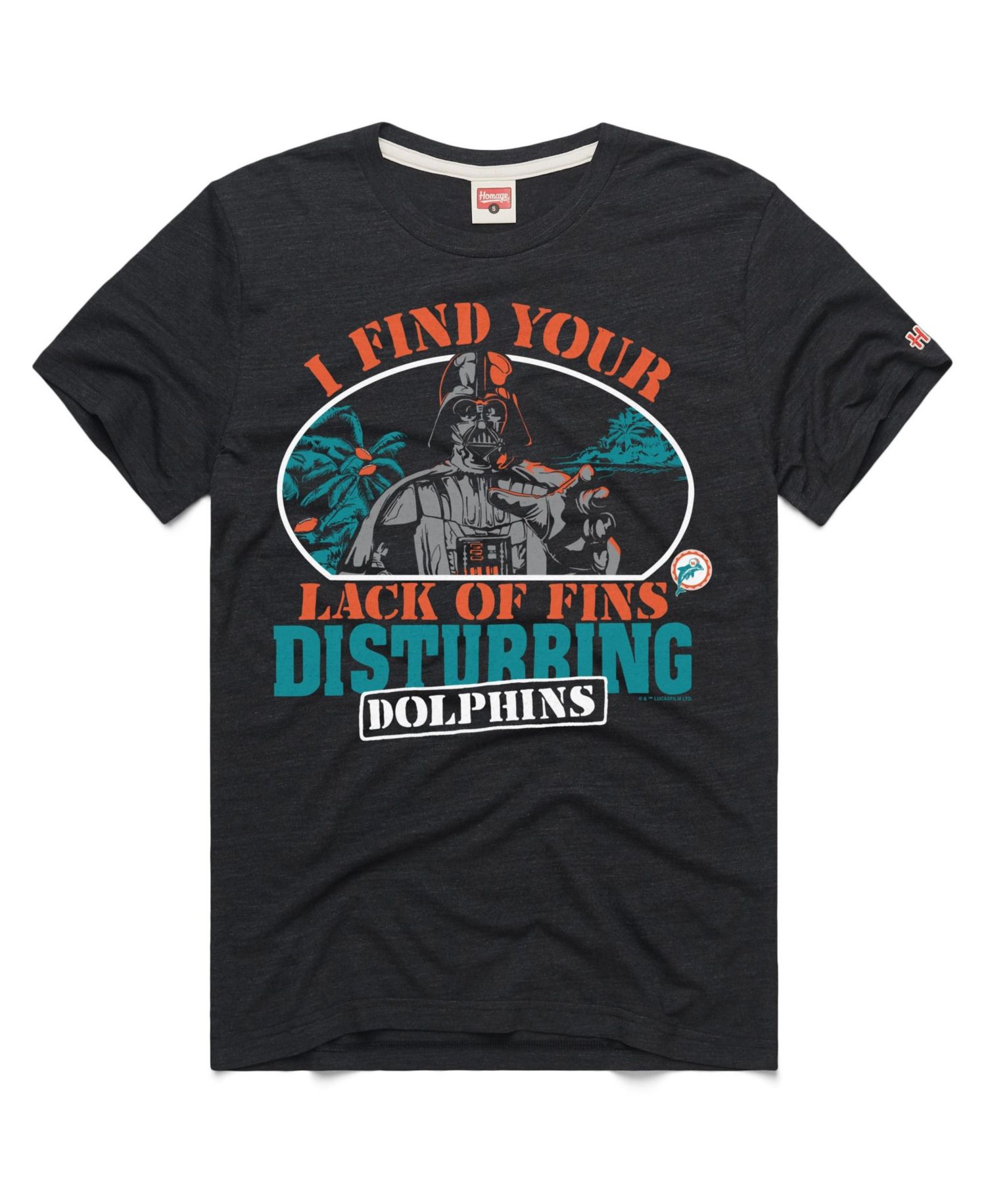 Men's and Women's Charcoal Miami Dolphins Star Wars x NFL Tri-Blend T-Shirt