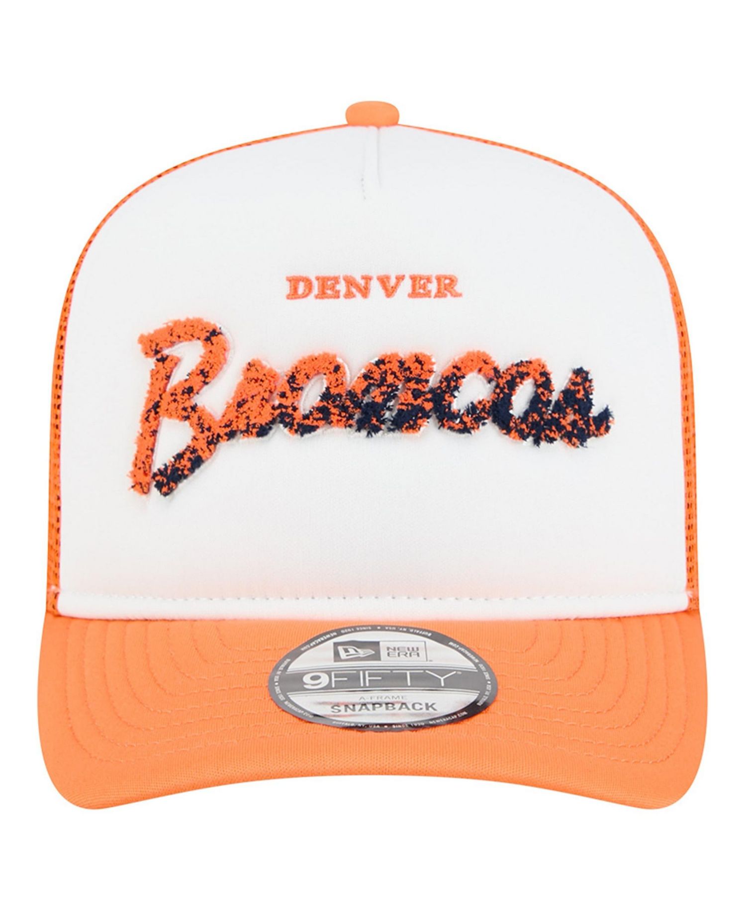Men's White/Orange Denver Broncos Foam A-Frame 9FIFTY Snapback Trucker Hat