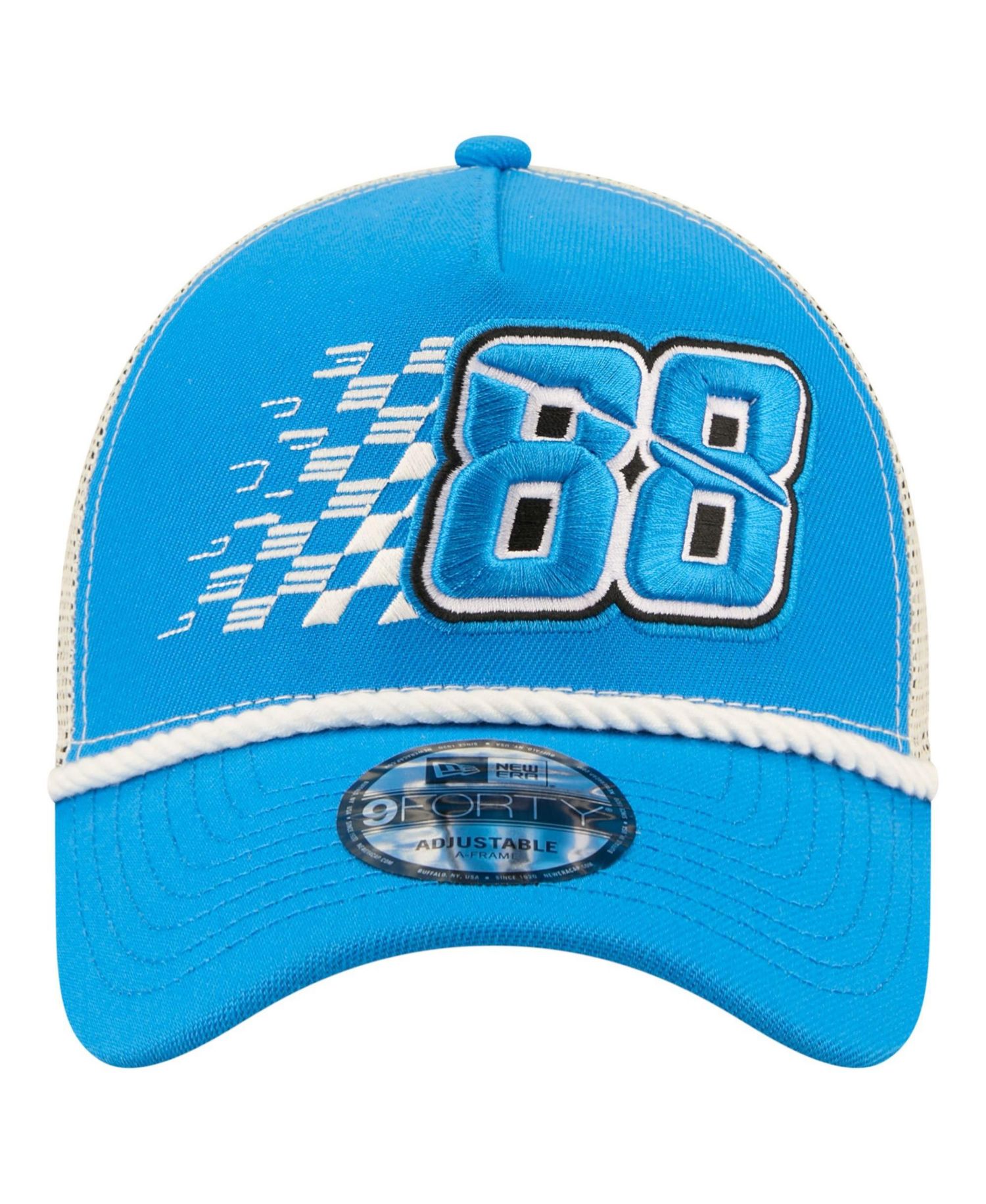 Men's Blue Connor Zilisch Trackhouse Driver Number A-Frame 9FORTY Trucker Rope Adjustable Hat