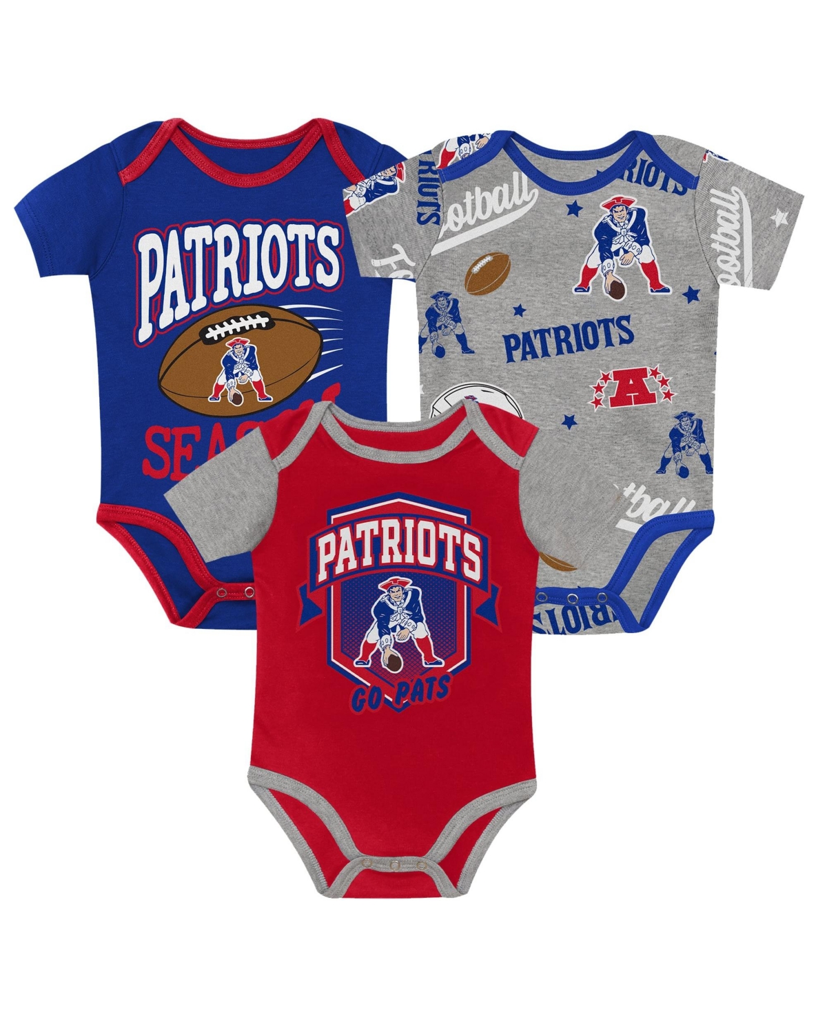 Outerstuff Baby Boys' and Girls' New England Patriots First Round Pick Screen-Printed Bodysuits, 3-Piece Set - College Navy