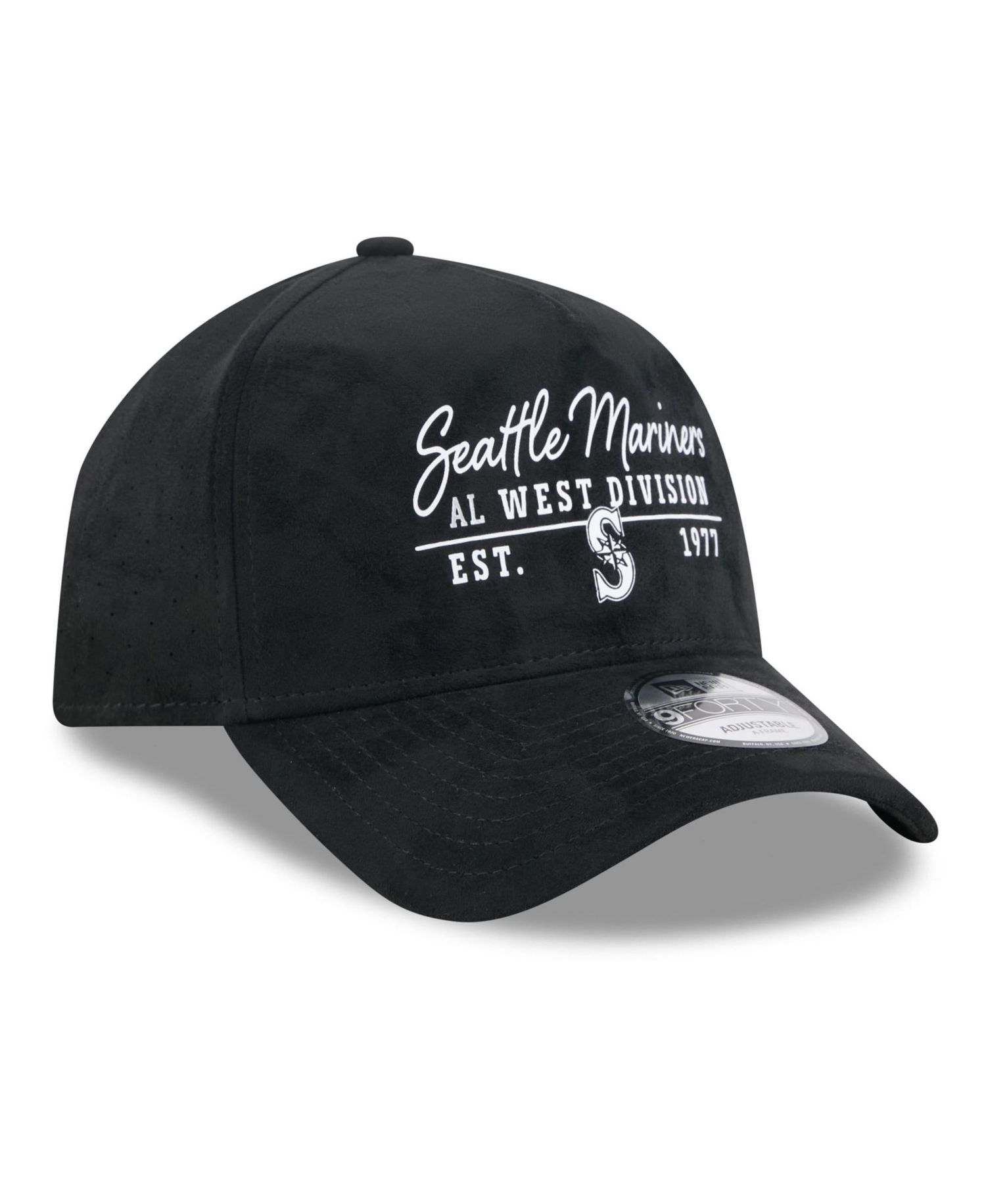 Men's and Women's Black Seattle Mariners Script Text 9FORTY A-Frame Adjustable Hat