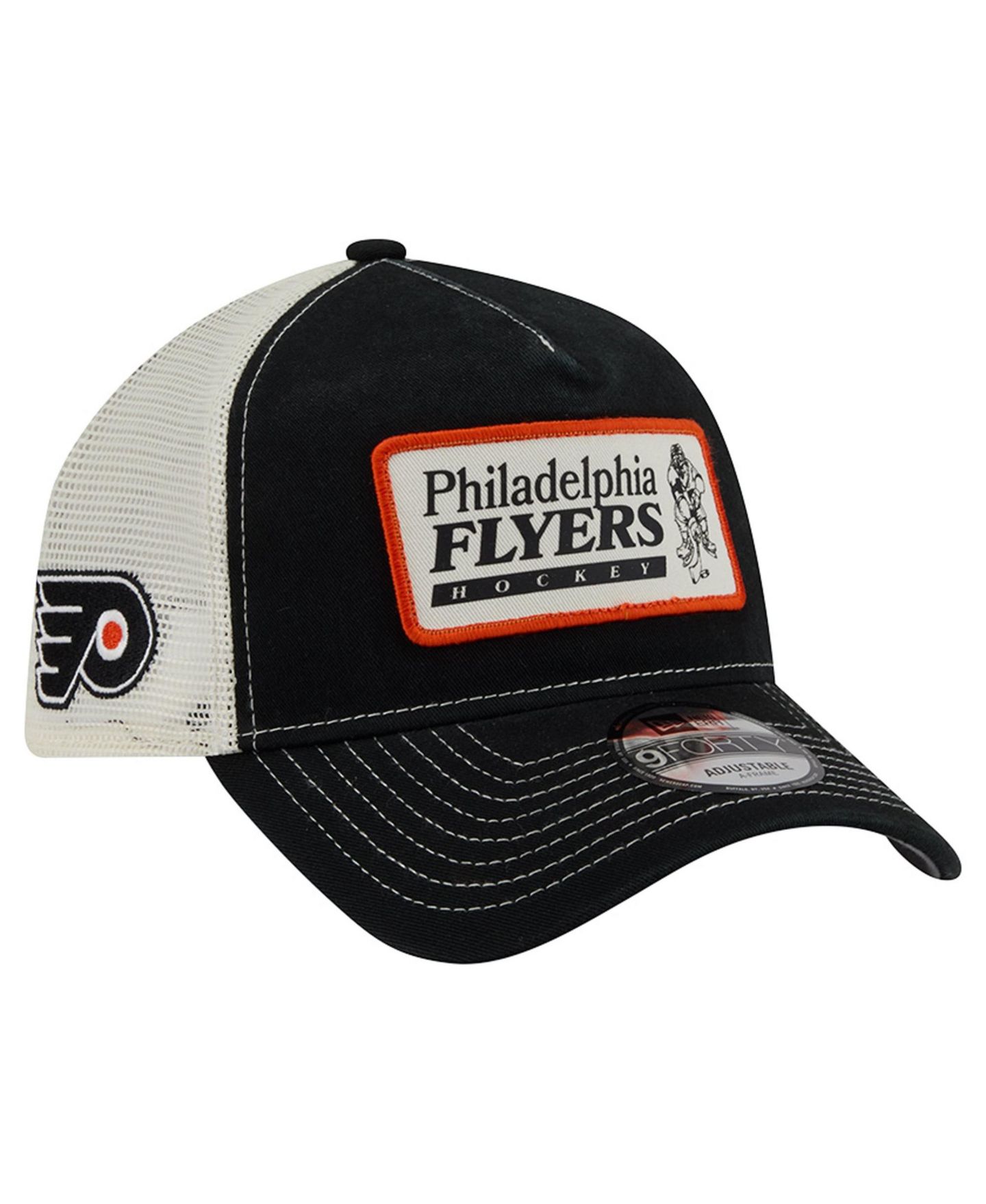 Мужская кепка New Era Black/White Philadelphia Flyers Skater Patch A-Frame 9FORTY Adjustable Trucker Hat — фото 1