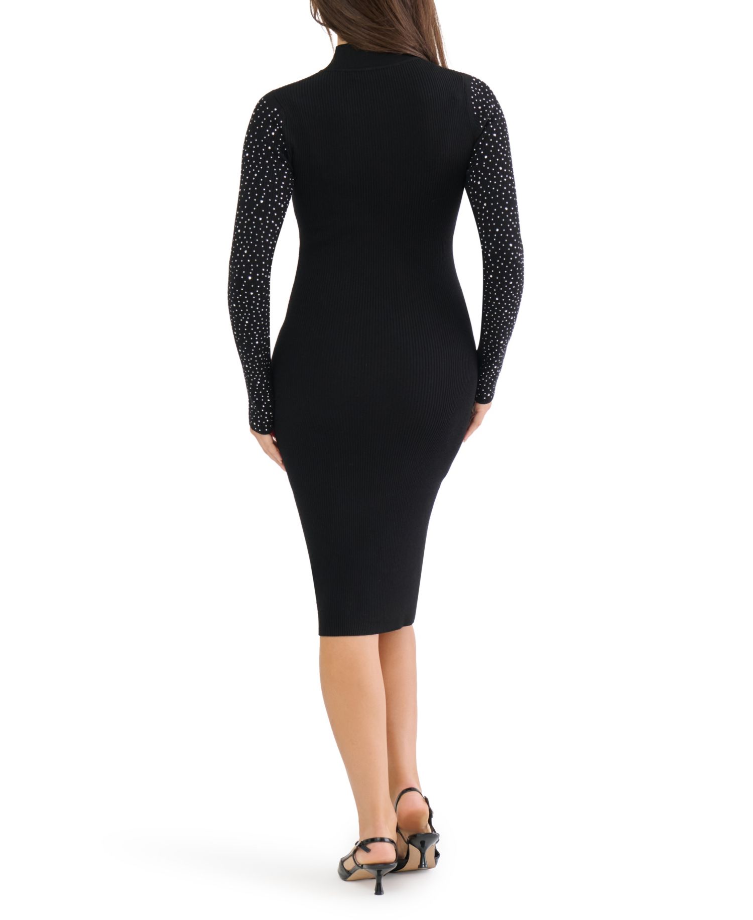 Women's Mock Neck Heat Seal Silver Stones Body-Con Midi Dress