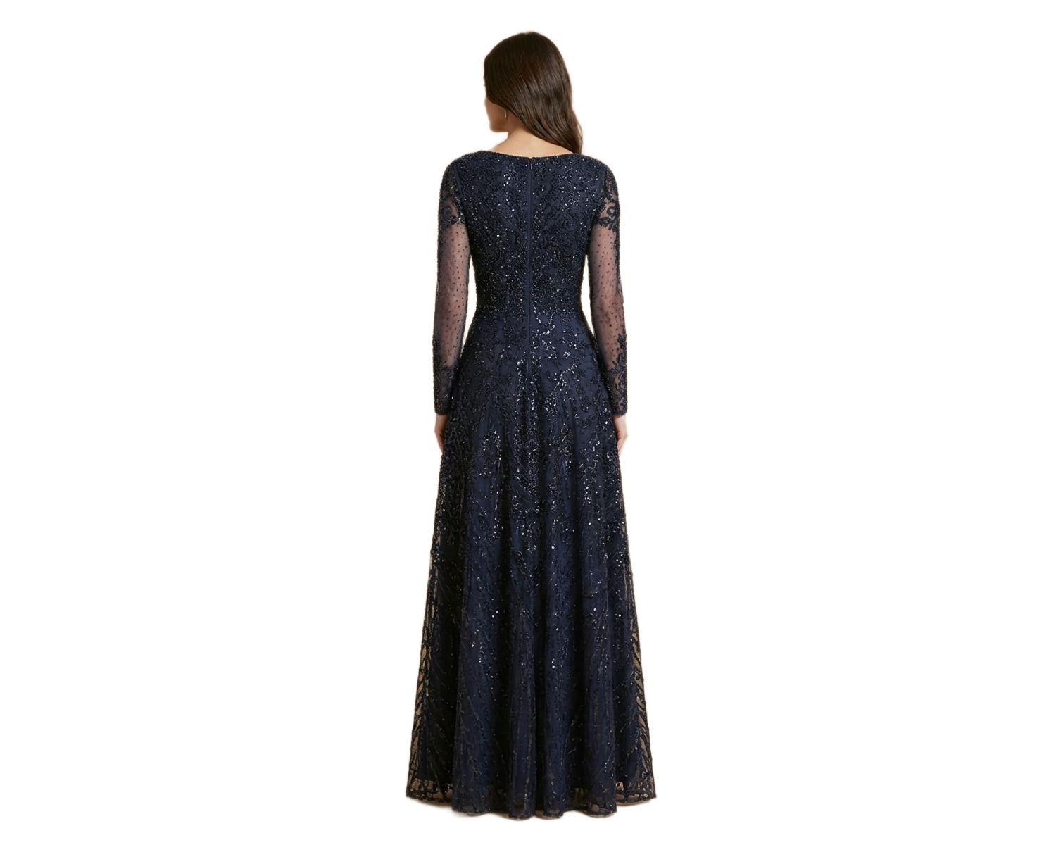 Women's Illusion Neck, Long Bell Sleeve Gown