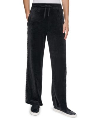 Women's Velour Tweed-Side-Tape Mid-Rise Joggers