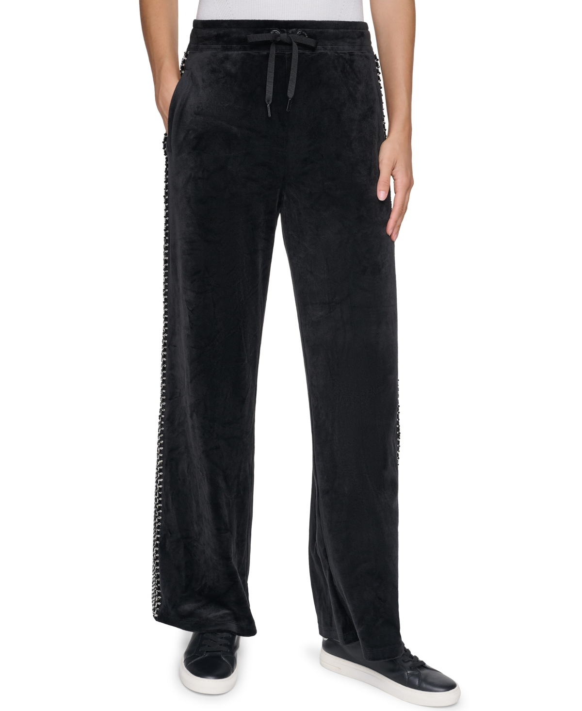 Karl Lagerfeld Paris Women's Velour Tweed-Side-Tape Mid-Rise Joggers
