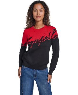 Women's Rhinestone-Logo Long-Sleeve Colorblock Sweater