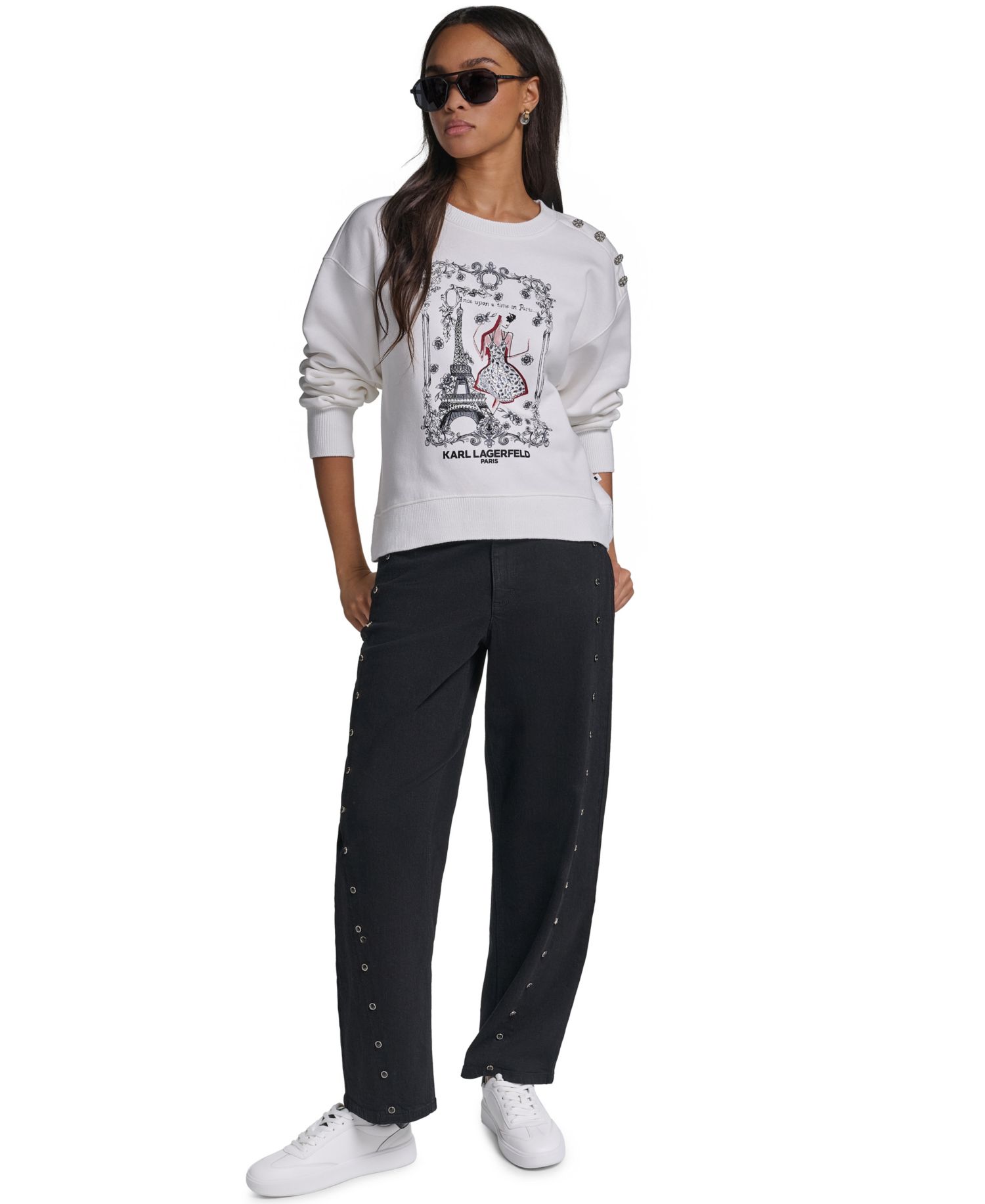 Women's Paris Scene Graphic Crewneck Long-Sleeve Sweatshirt