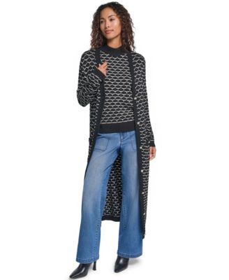 Women's Geometric V-Neck Duster Cardigan