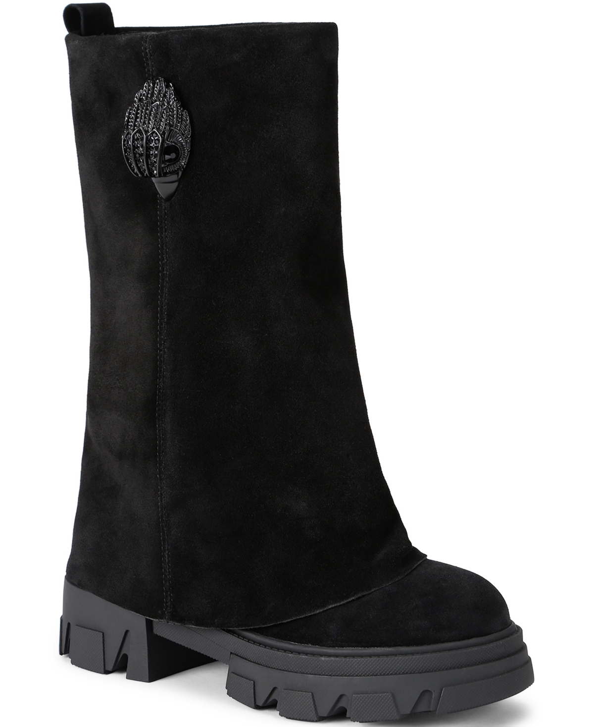 Kurt Geiger London Women's Stomp Foldover Suede Round-Toe Boots - Black