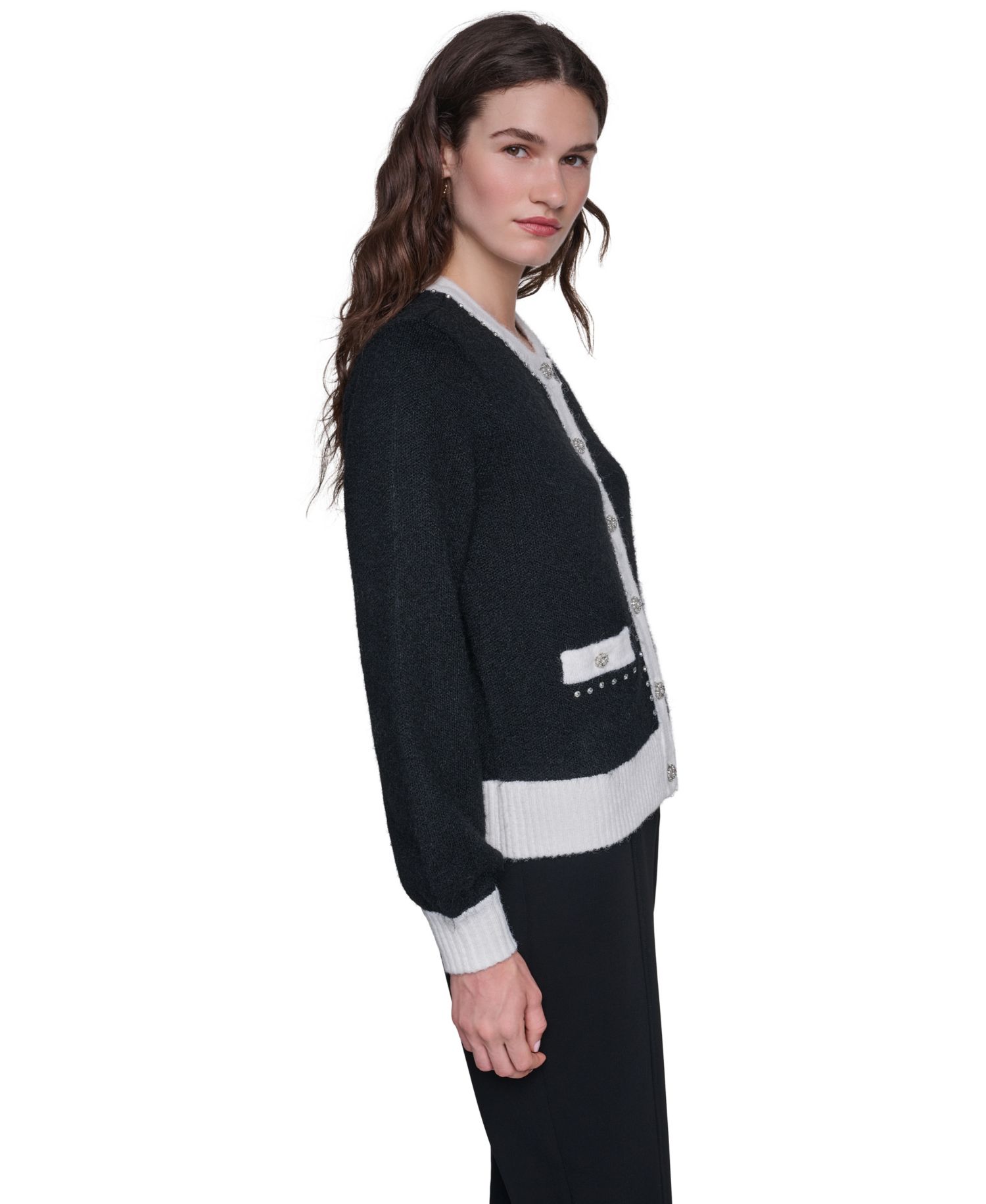 Women's Crystal-Trim Colorblock Cardigan Sweater