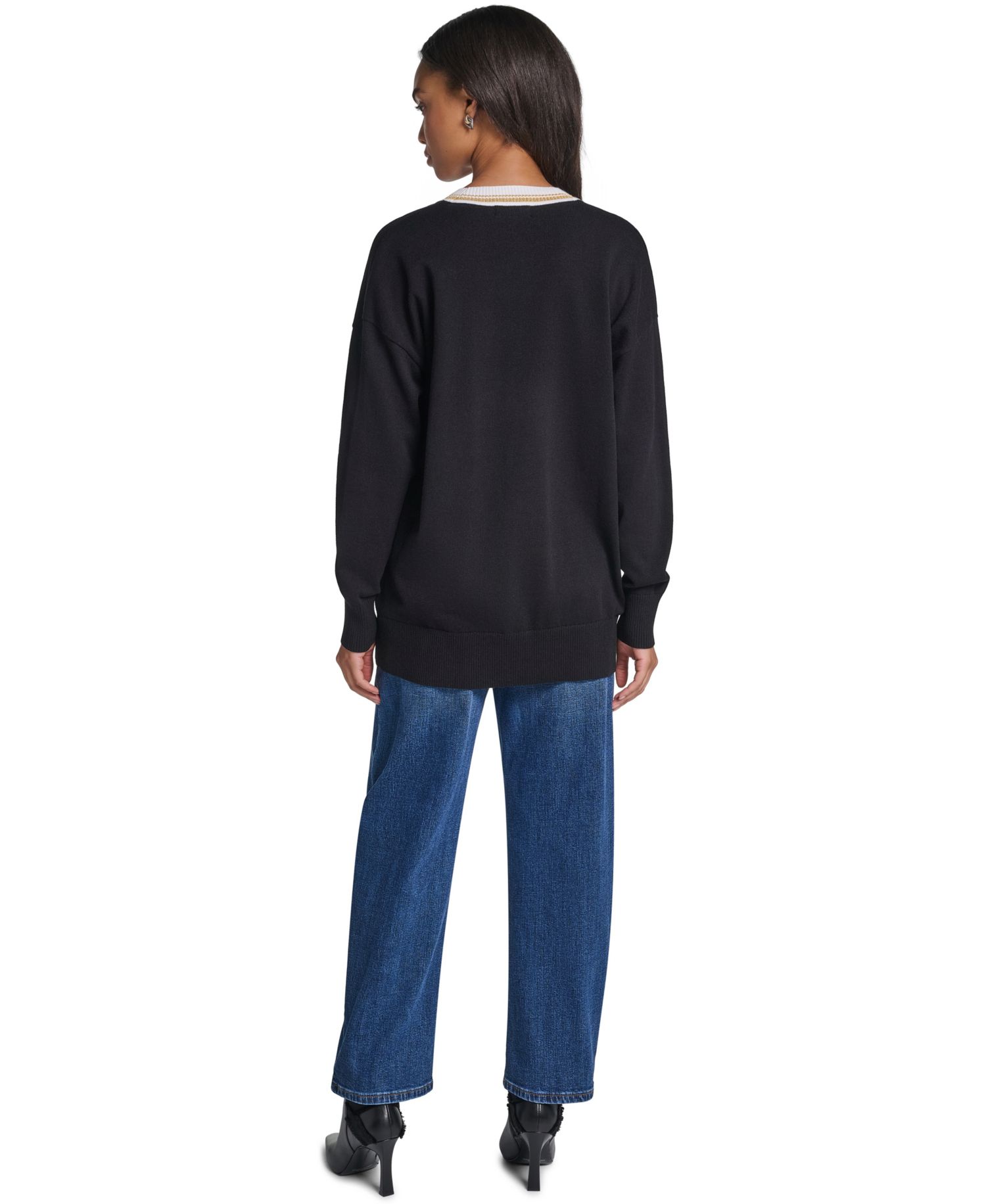 Women's Varsity Oversized Patch V-Neck Cardigan Sweater