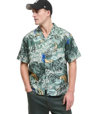 Men's Short-Sleeve Graphic-Print Collage Relaxed-Fit Shirt, Macy's Exclusive